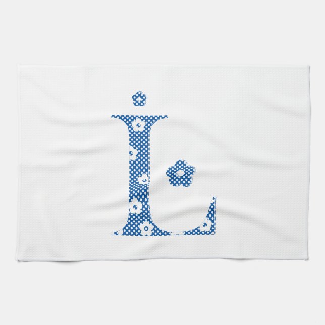 Flower Pattern Letter L(blue) Tea Towel (Horizontal)