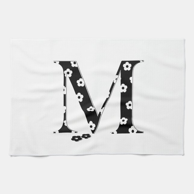 Flower Pattern Letter M Tea Towel (Horizontal)