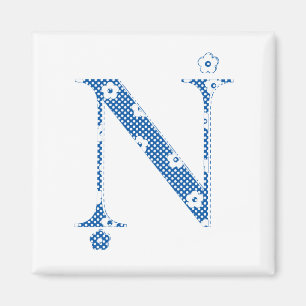 Flower Pattern Letter N(blue) Magnet