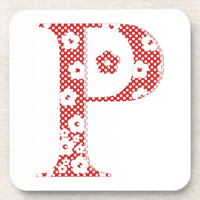 Flower Pattern Letter P(red) Coaster (Front)