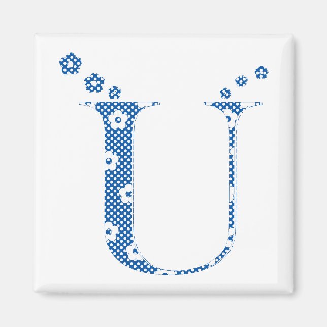 Flower Pattern Letter U(blue) Magnet (Front)