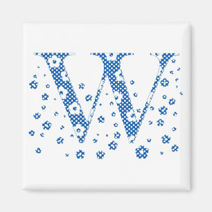 Flower Pattern Letter W(blue) Magnet