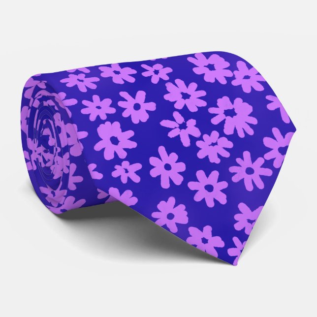 Flower Pattern - Lilac and Blue Tie (Rolled)