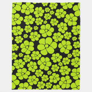 Flower Pattern - Lime Green Fleece Blanket