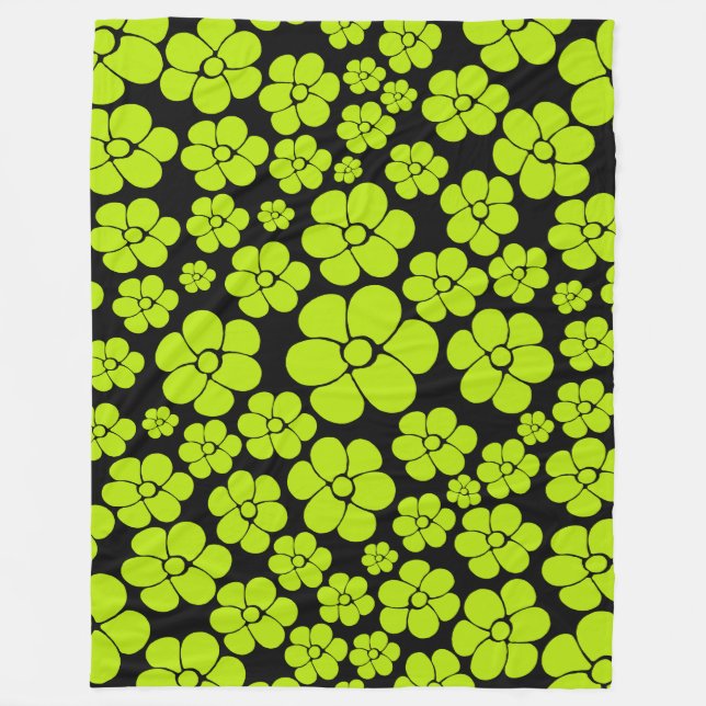 Flower Pattern - Lime Green Fleece Blanket (Front)
