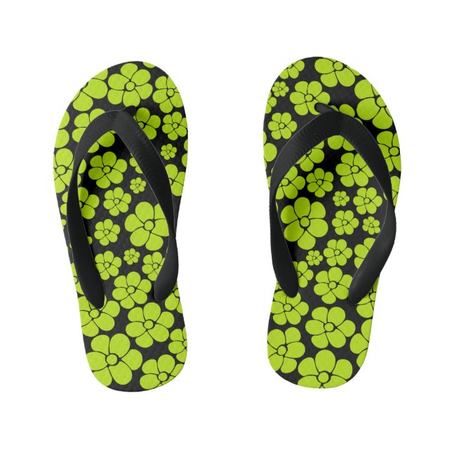 Flower Pattern - Lime Green Kid's Thongs (Footbed)