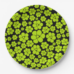 Flower Pattern - Lime Green Paper Plate