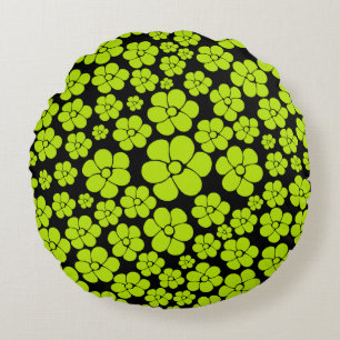 Flower Pattern - Lime Green Round Cushion