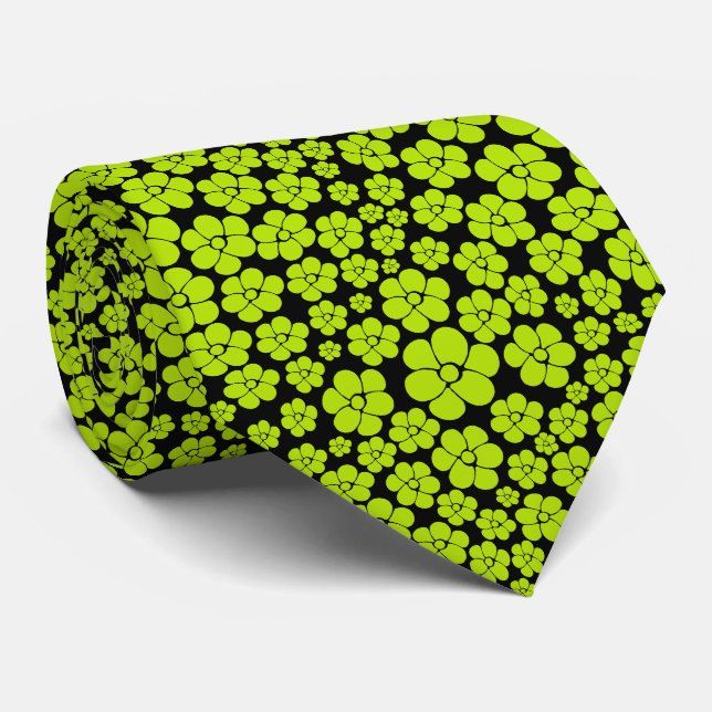 Flower Pattern - Lime Green Tie (Rolled)