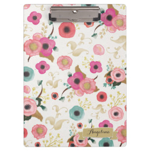 Flower Pattern Modern Personalised Clip board