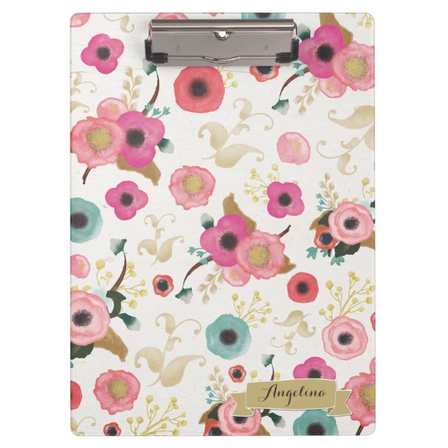 Flower Pattern Modern Personalised Clip board (Front)