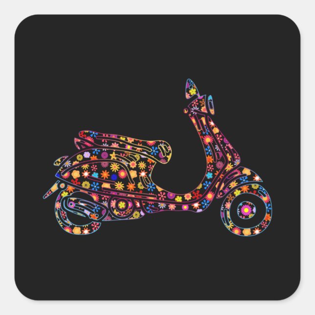Flower Pattern Motor-Scooter Motorcycle Square Sticker (Front)