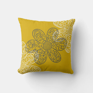 Flower pattern Ochre Cushion