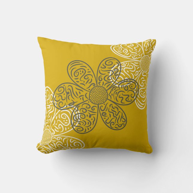 Flower pattern Ochre Cushion (Front)