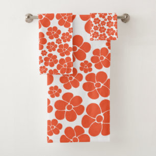 Flower Pattern - Orange and White Bath Towel Set