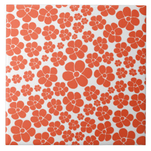 Flower Pattern - Orange and White Ceramic Tile