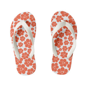 Flower Pattern - Orange and White Kid's Thongs