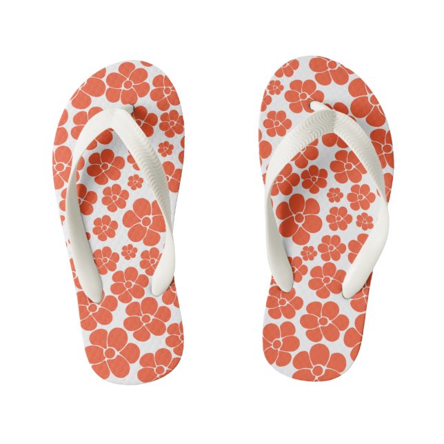 Flower Pattern - Orange and White Kid's Thongs (Footbed)