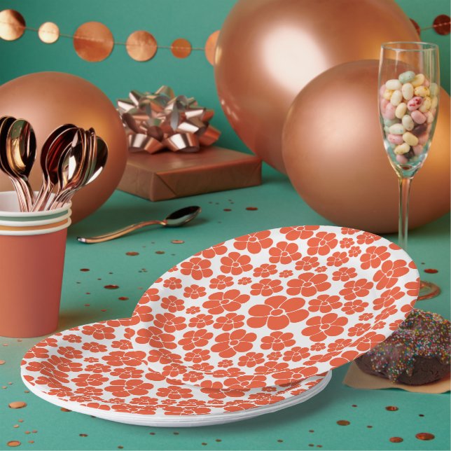 Flower Pattern - Orange and White Paper Plate (Multi)