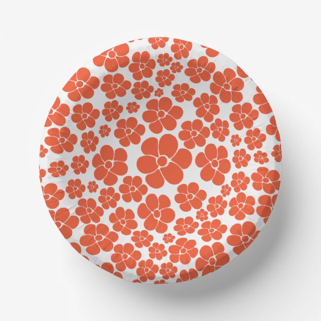 Flower Pattern - Orange and White Paper Plate (Front)