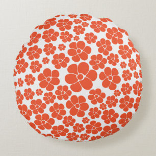 Flower Pattern - Orange and White Round Cushion