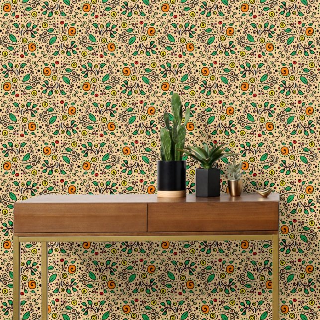 Flower Pattern orange Swirl Berry on Orange -  Wallpaper (Creator Uploaded)