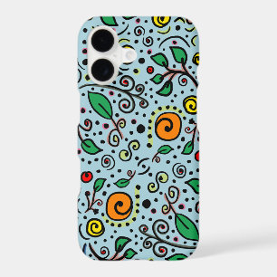 Flower Pattern orange Swirl Berry on Teal -