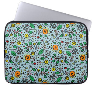 Flower Pattern orange Swirl Berry on Teal - Laptop Sleeve