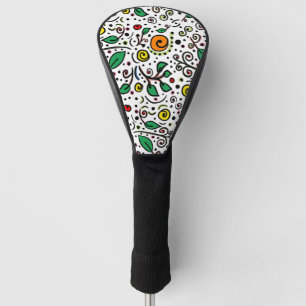 Flower Pattern orange Swirl Berry on White - Golf Head Cover