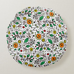 Flower Pattern orange Swirl Berry on White -  Round Cushion