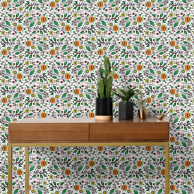 Flower Pattern orange Swirl Berry on White -  Wallpaper (Creator Uploaded)