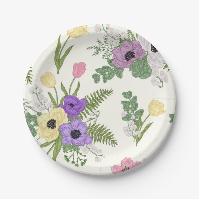 Flower pattern paper plate (Front)