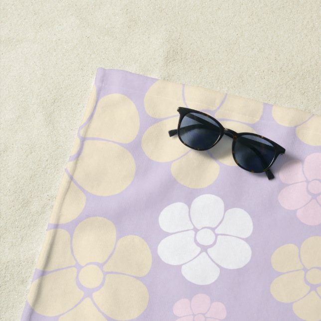 Flower Pattern - Pastel Pink, Yellow and Purple Beach Towel (In Situ)