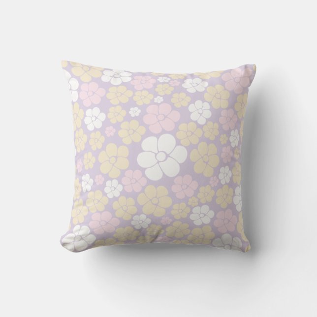 Flower Pattern - Pastel Pink, Yellow and Purple Cushion (Front)