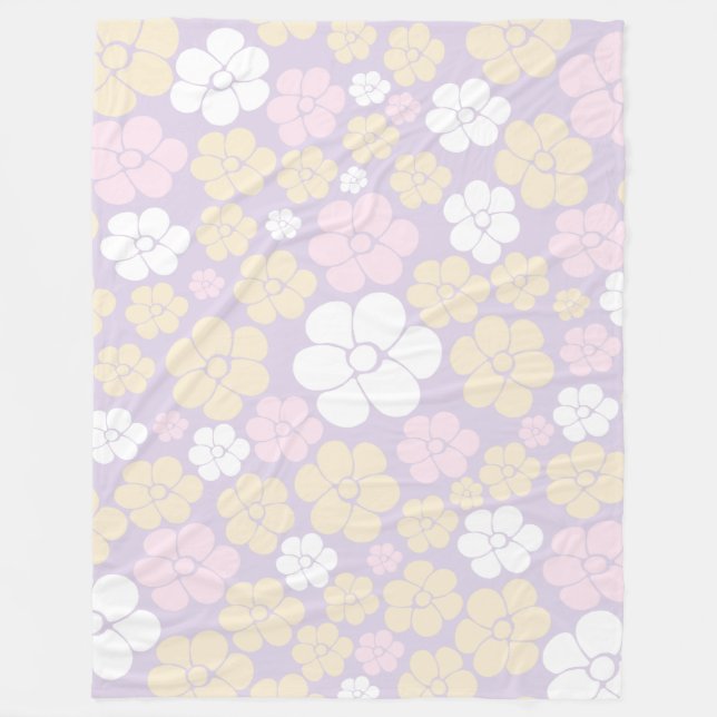 Flower Pattern - Pastel Pink, Yellow and Purple Fleece Blanket (Front)