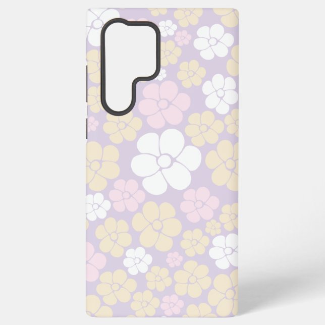 Flower Pattern - Pastel Pink, Yellow and Purple Samsung Galaxy S22 Ultra Case (Back)