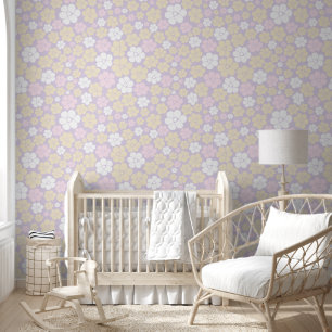 Flower Pattern - Pastel Pink, Yellow and Purple Wallpaper