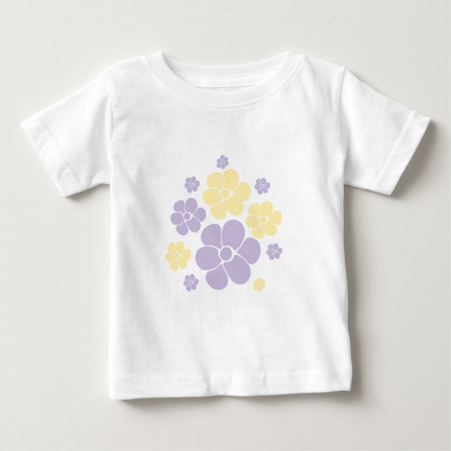 Flower Pattern - Pastel Yellow and Purple Baby T-Shirt (Front)