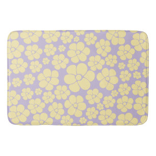 Flower Pattern - Pastel Yellow and Purple Bath Mat