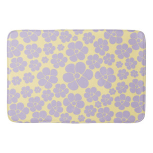 Flower Pattern - Pastel Yellow and Purple Bath Mat