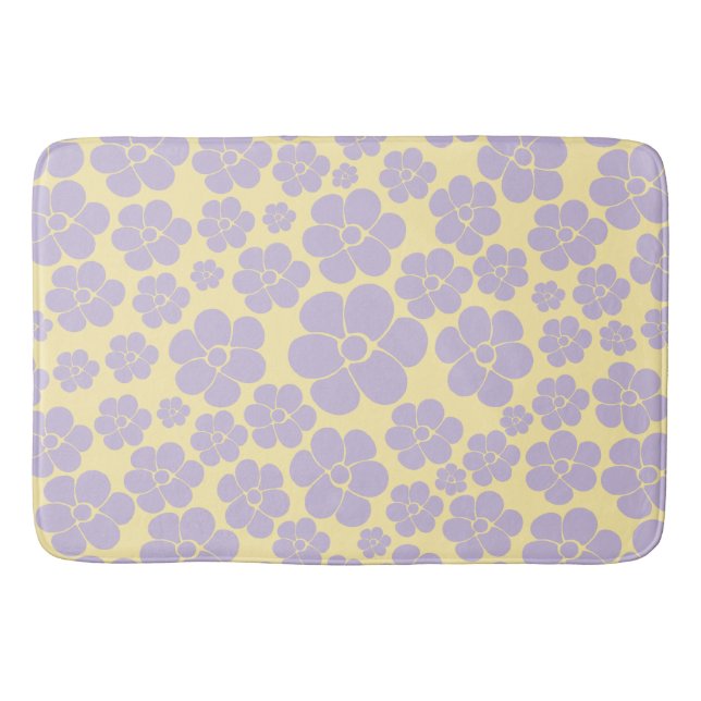 Flower Pattern - Pastel Yellow and Purple Bath Mat (Front)