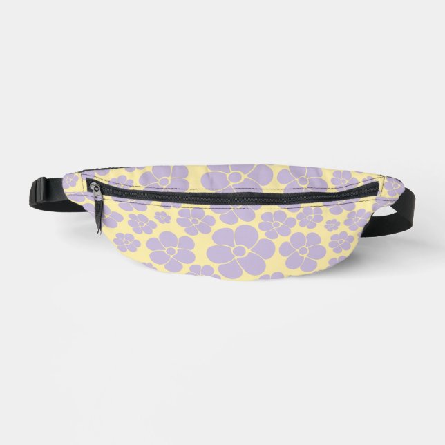 Flower Pattern - Pastel Yellow and Purple  Bum Bags (Front)