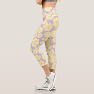 Flower Pattern - Pastel Yellow and Purple Capri Leggings