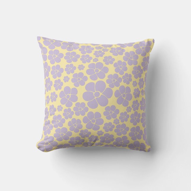 Flower Pattern - Pastel Yellow and Purple  Cushion (Front)