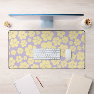 Flower Pattern - Pastel Yellow and Purple  Desk Mat