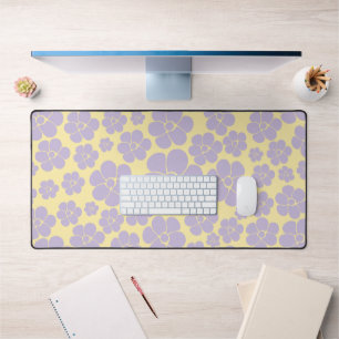 Flower Pattern - Pastel Yellow and Purple Desk Mat
