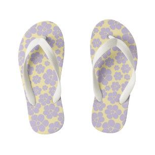 Flower Pattern - Pastel Yellow and Purple  Kid's Thongs