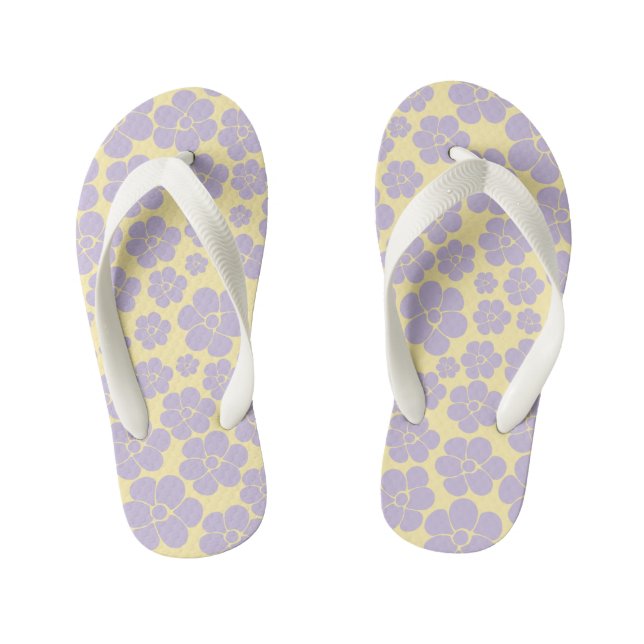 Flower Pattern - Pastel Yellow and Purple  Kid's Thongs (Footbed)