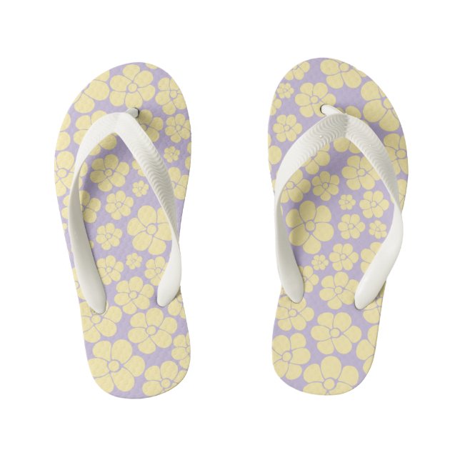 Flower Pattern - Pastel Yellow and Purple  Kid's Thongs (Footbed)