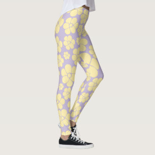 Flower Pattern - Pastel Yellow and Purple Leggings